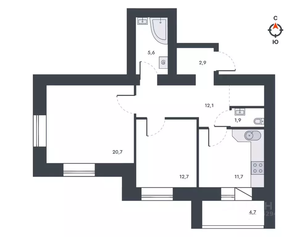 2-к кв. Кировская область, Киров ул. Капитана Дорофеева, 24 (75.9 м) - Фото 1