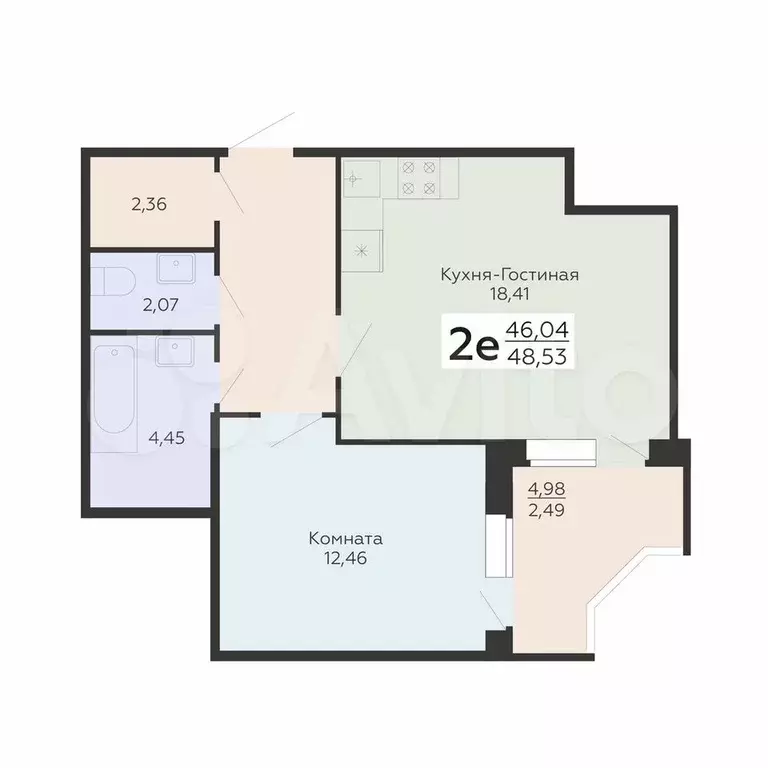 2-к. квартира, 48,5 м, 12/18 эт. - Фото 0