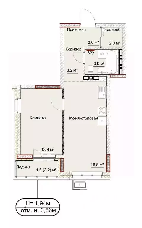 2-к кв. Удмуртия, Ижевск ул. Карла Либкнехта, 46 (46.6 м) - Фото 1