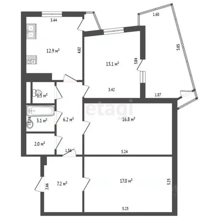 3-к кв. Калужская область, Калуга Тарутинская ул., 231к9 (78.0 м) - Фото 2