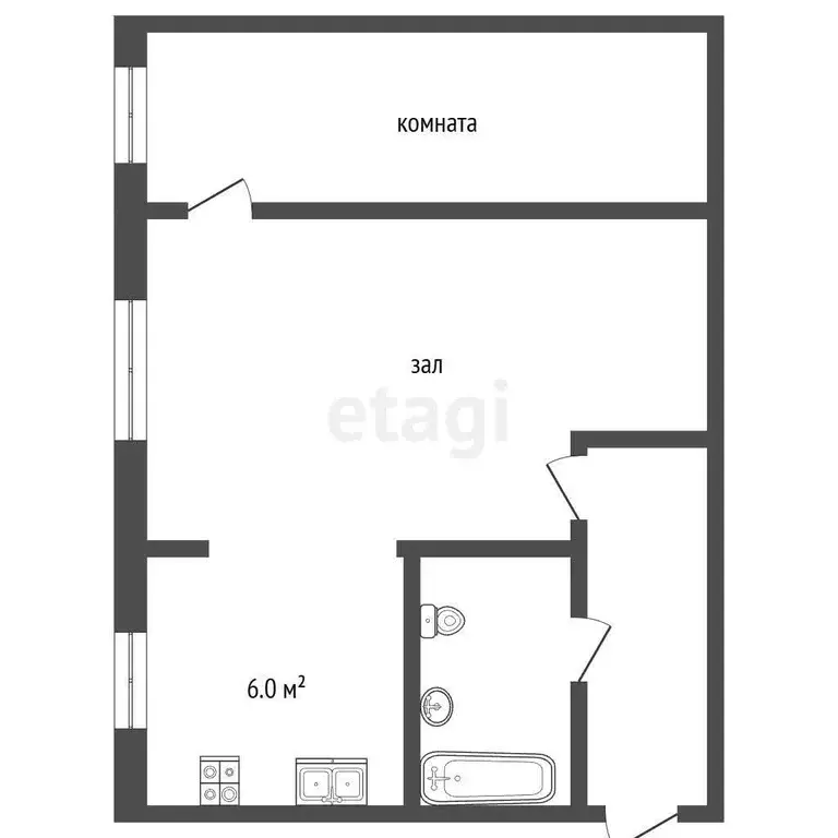 Квартира, 2 комнаты, 42.5 м - Фото 1