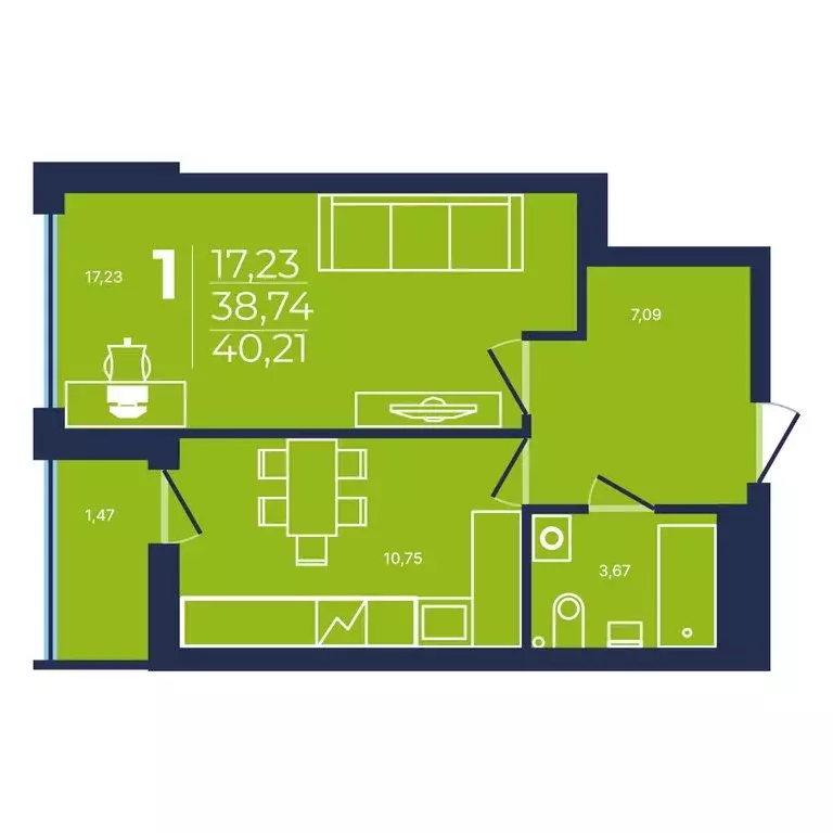 1-комнатная квартира: Уфа, улица Майора Доставалова, 1 (40.3 м) - Фото 1