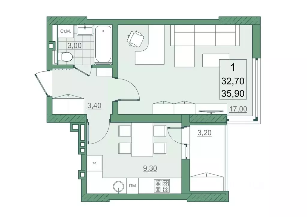 1-к кв. Саратовская область, Саратов просп. Героев Отечества, 7 (32.7 ... - Фото 1