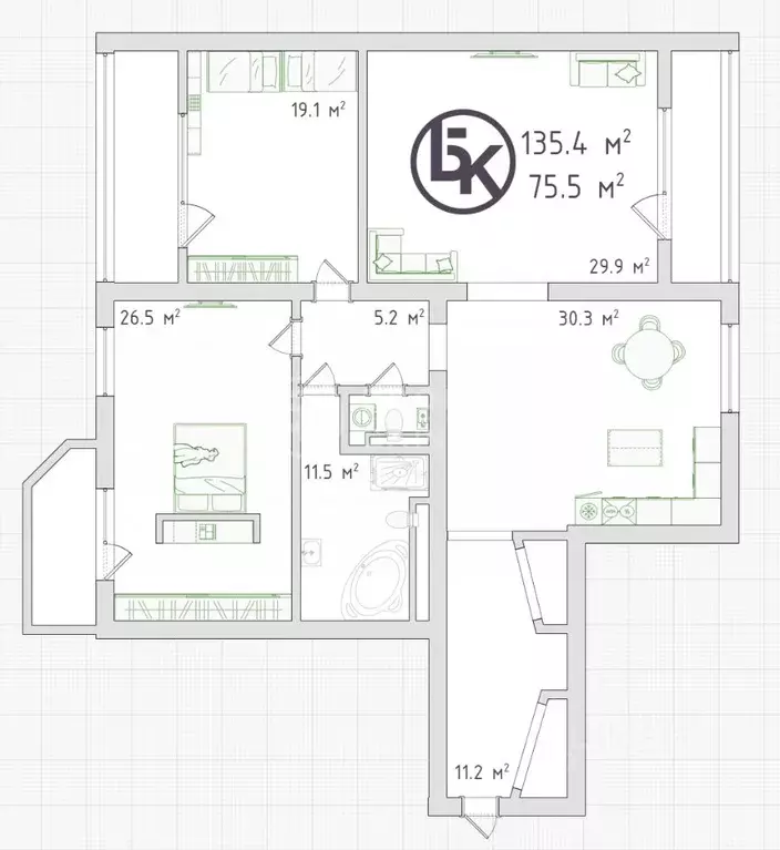 3-к кв. Новосибирская область, Новосибирск Советская ул., 19 (135.4 м) - Фото 1