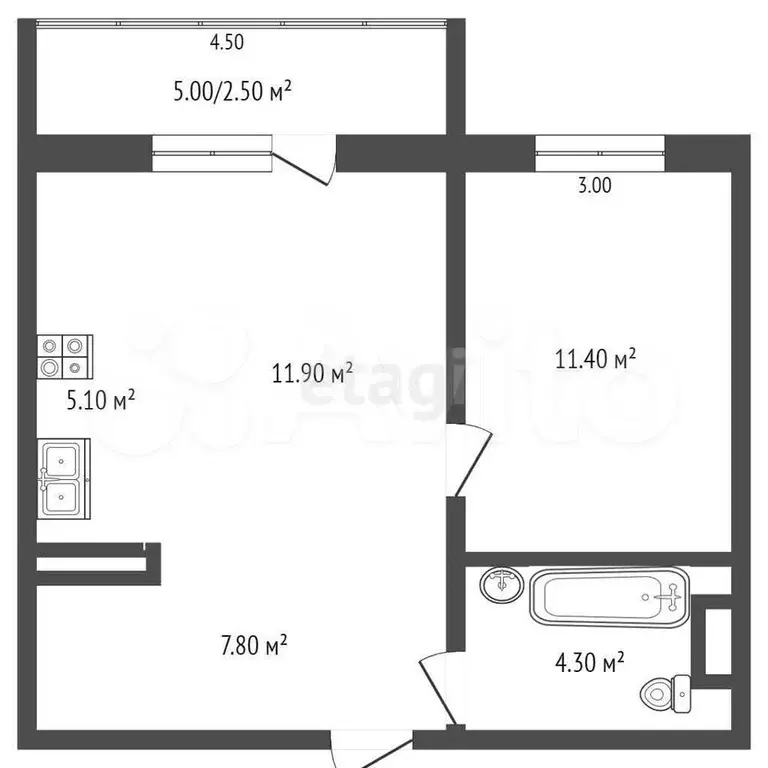 1-к. квартира, 40,4 м, 8/9 эт. - Фото 1