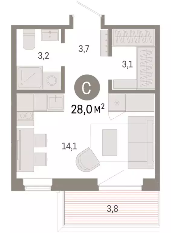 Квартира-студия: Омск, Кировский округ (28.02 м) - Фото 1