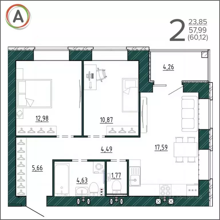 2-к кв. Брянская область, Брянск ул. Ульянова, 24 (60.12 м) - Фото 1