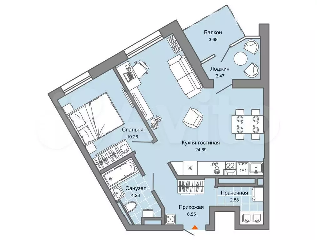 1-к. квартира, 51 м, 2/8 эт. - Фото 0