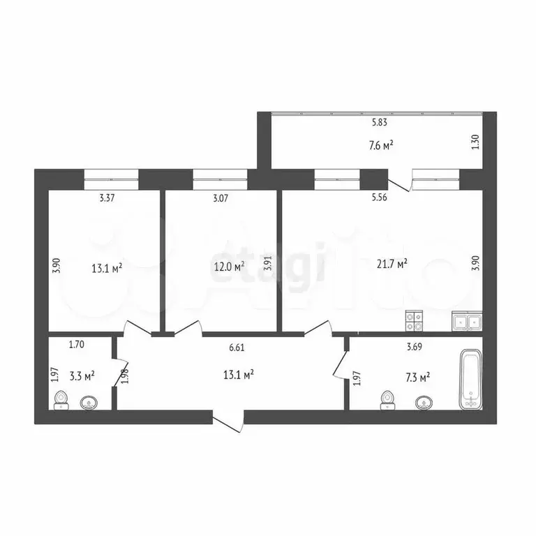 2-к. квартира, 70,5 м, 6/9 эт. - Фото 0