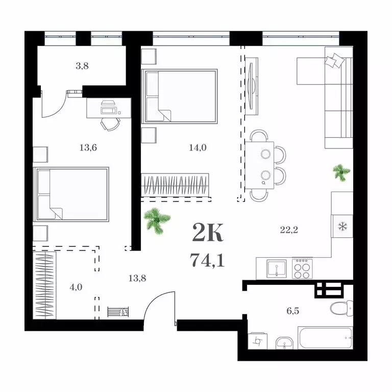 2-комнатная квартира: Владивосток, улица Леонова, 54к2 (74.1 м) - Фото 1