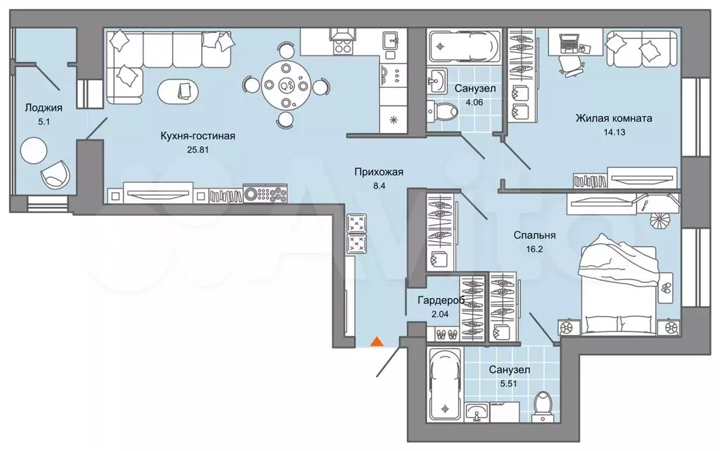 3-к. квартира, 79 м, 6/6 эт. - Фото 0