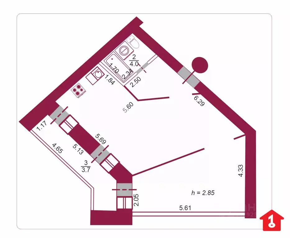 2-к кв. Омская область, Омск ул. Перелета, 27 (55.9 м) - Фото 2
