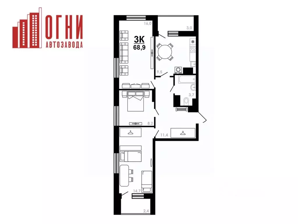 3-к кв. Нижегородская область, Нижний Новгород Коломенская ул., 8к4 ... - Фото 1