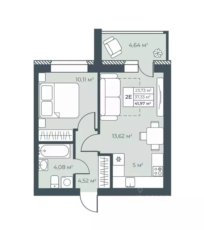 2-к кв. Нижегородская область, Выкса инженера Шухова кв-л,  (41.97 м) - Фото 1