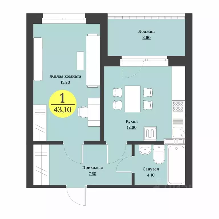 1-к кв. Ставропольский край, Ставрополь Лесная ул., 204 (43.3 м) - Фото 1