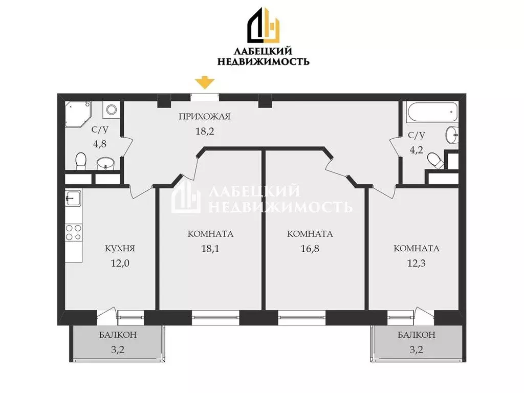 3-комнатная квартира: Санкт-Петербург, улица Беринга, 23к2 (86.6 м) - Фото 2