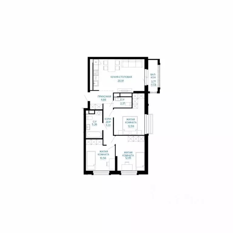 3-к кв. Свердловская область, Екатеринбург ул. Энтузиастов (75.15 м) - Фото 1