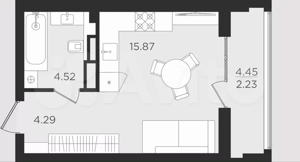 Квартира-студия, 26,9 м, 5/9 эт. - Фото 1