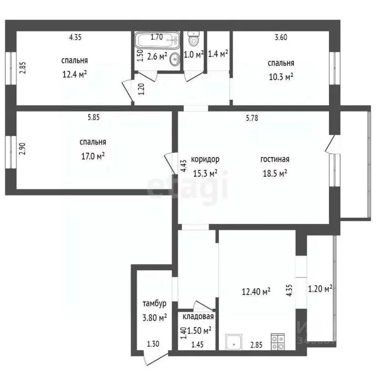 4-к кв. Ханты-Мансийский АО, Ханты-Мансийск ул. Пушкина, 3 (95.9 м) - Фото 2