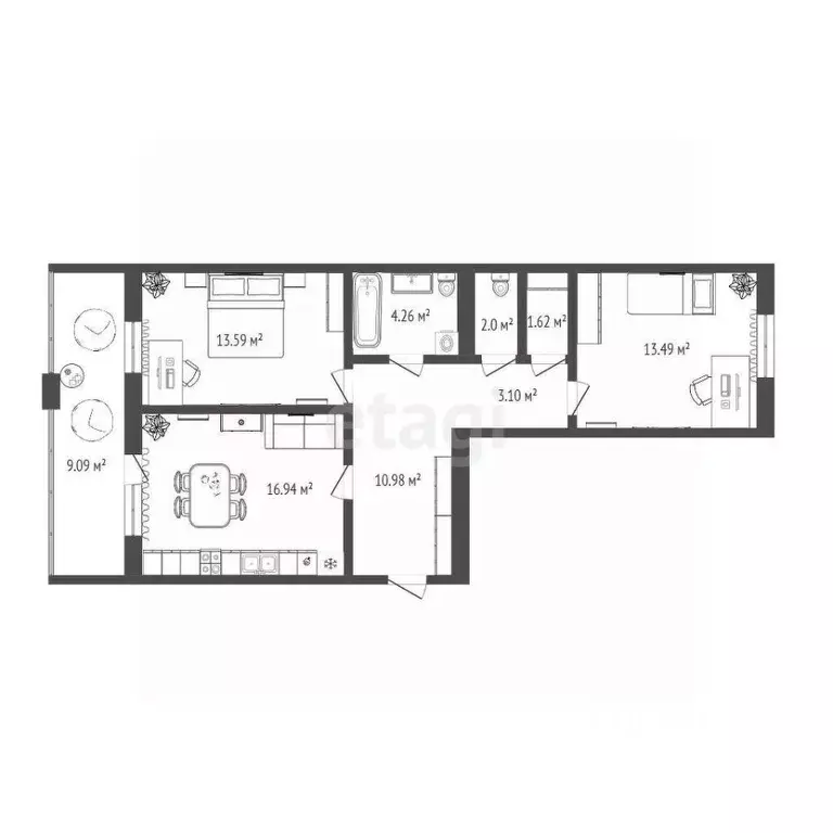 2-к кв. Тюменская область, Тюмень ул. Тимофея Кармацкого, 5 (70.5 м) - Фото 1
