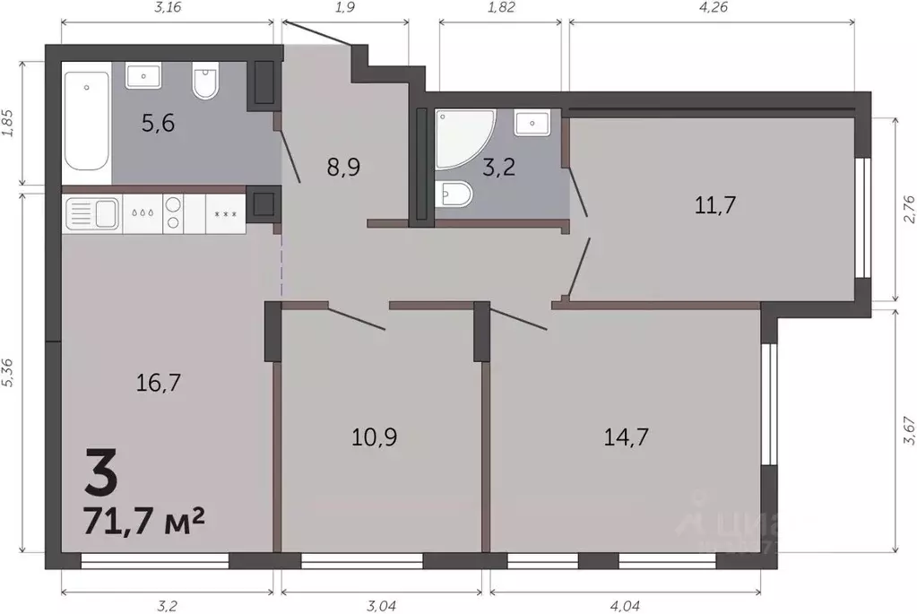 3-к кв. Свердловская область, Екатеринбург Малевич жилой комплекс ... - Фото 1
