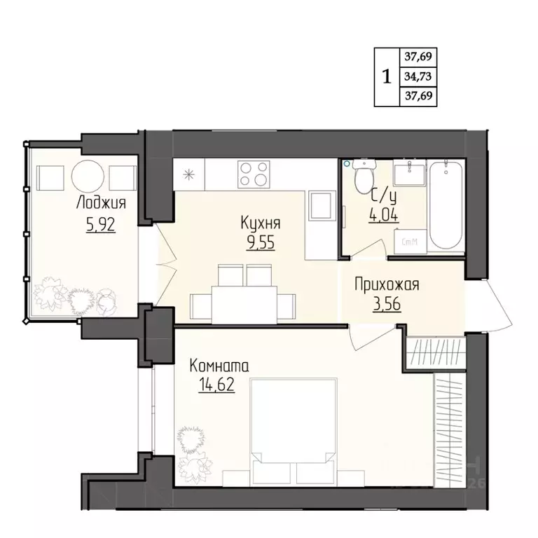 1-к кв. Ярославская область, Ярославль ул. Жуковского, 8 (34.73 м) - Фото 1