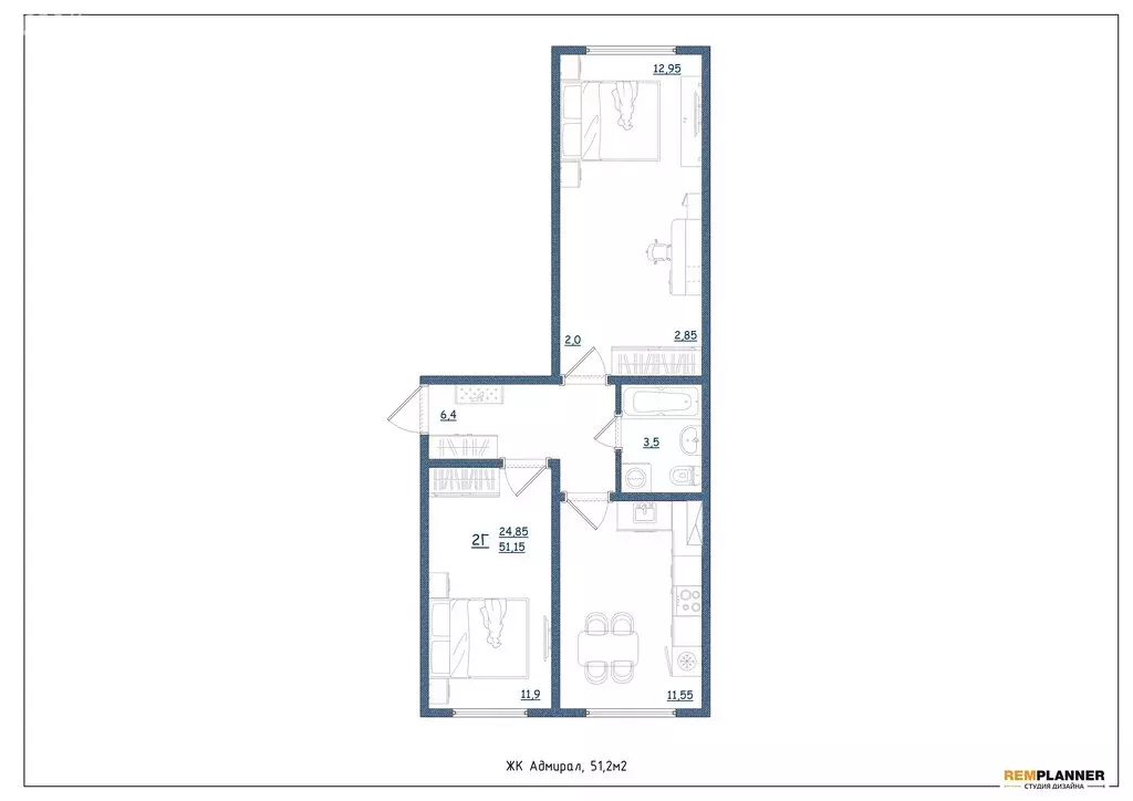 2-комнатная квартира: Ярославль, Шандорная улица, 14 (51.2 м) - Фото 2