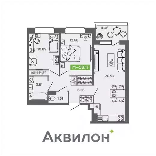 2-к кв. Архангельская область, Северодвинск И-1 кв-л, Аквилон Нео ... - Фото 0