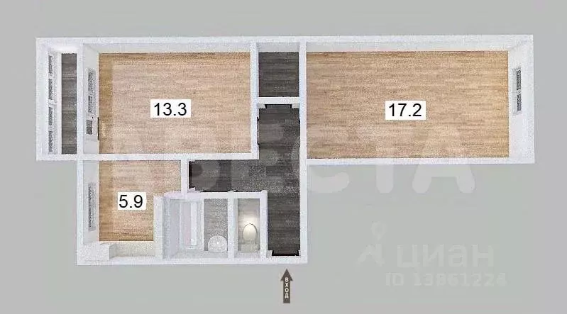 2-к кв. Омская область, Омск ул. Ватутина, 13Б (48.4 м) - Фото 2