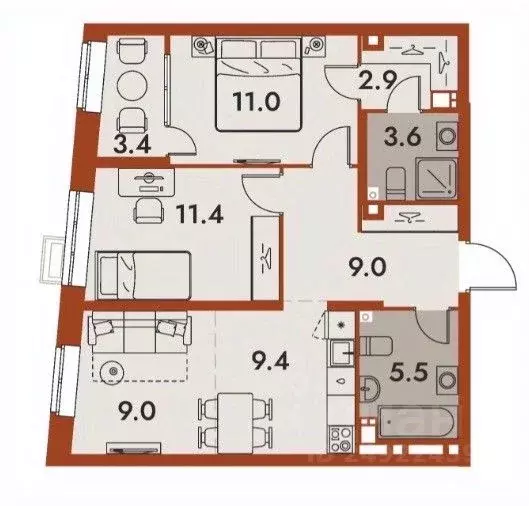 3-к кв. Нижегородская область, Нижний Новгород Ленгородок мкр, Первый ... - Фото 1