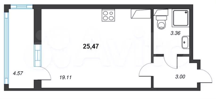 Квартира-студия, 25,1 м, 9/15 эт. - Фото 0