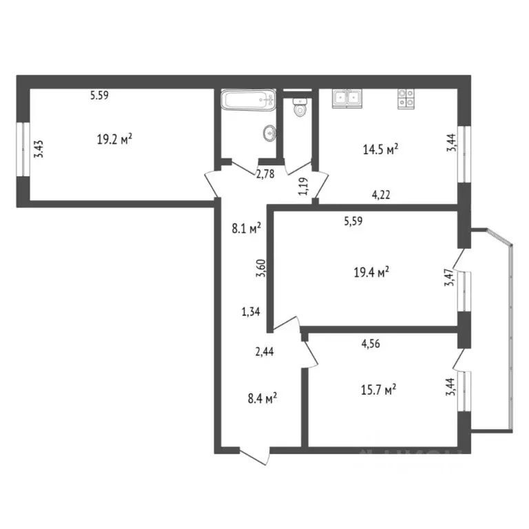 3-к кв. Тюменская область, Тюмень Широтная ул., 130к2 (90.8 м) - Фото 1