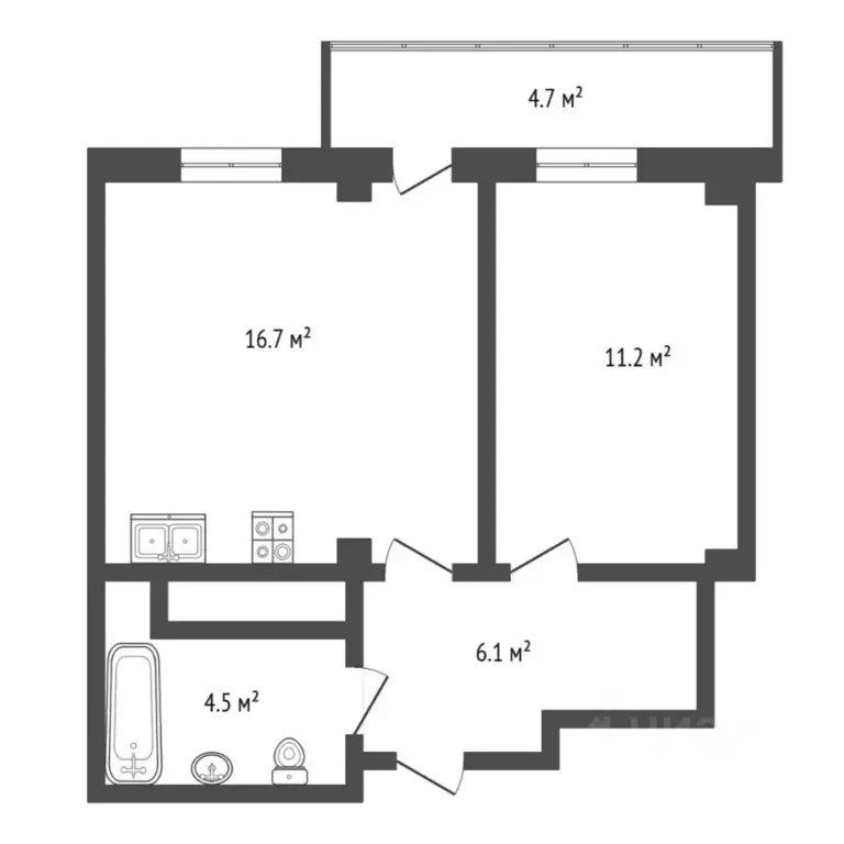 1-к кв. Тюменская область, Тюмень ул. Николая Никитина, 6 (38.5 м) - Фото 2