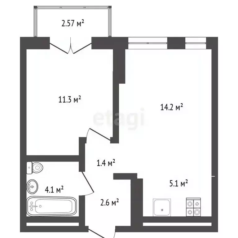 1-к кв. Тюменская область, Тюмень ул. Газовиков, 38к2 (38.3 м) - Фото 2