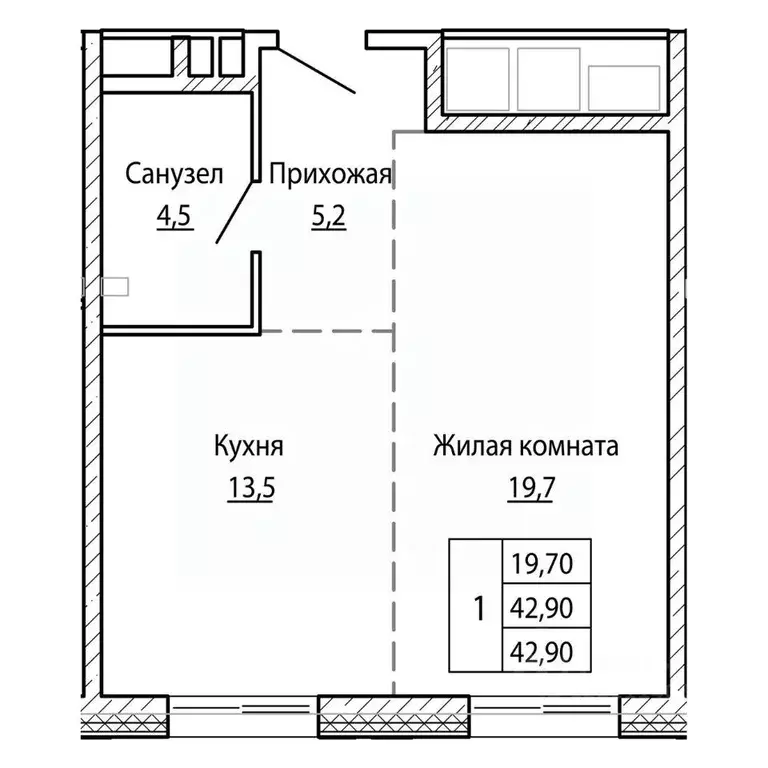 1-к кв. Приморский край, Владивосток Днепровская ул. (42.9 м) - Фото 1