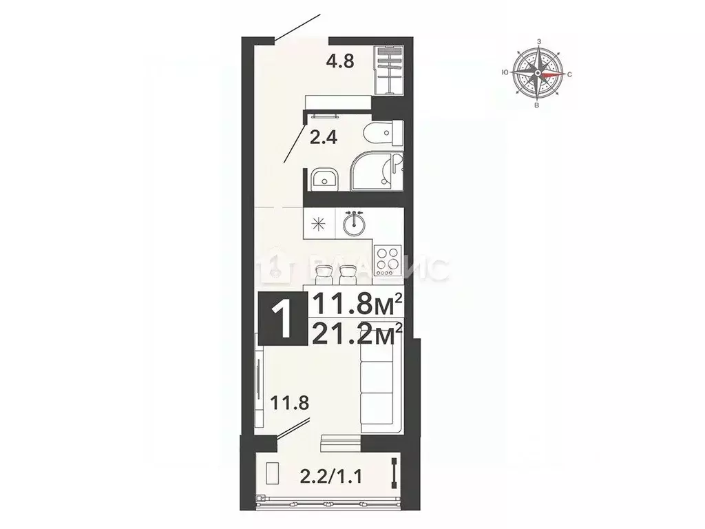 Студия Пензенская область, Пенза ул. Шмидта, 7 (21.2 м) - Фото 2