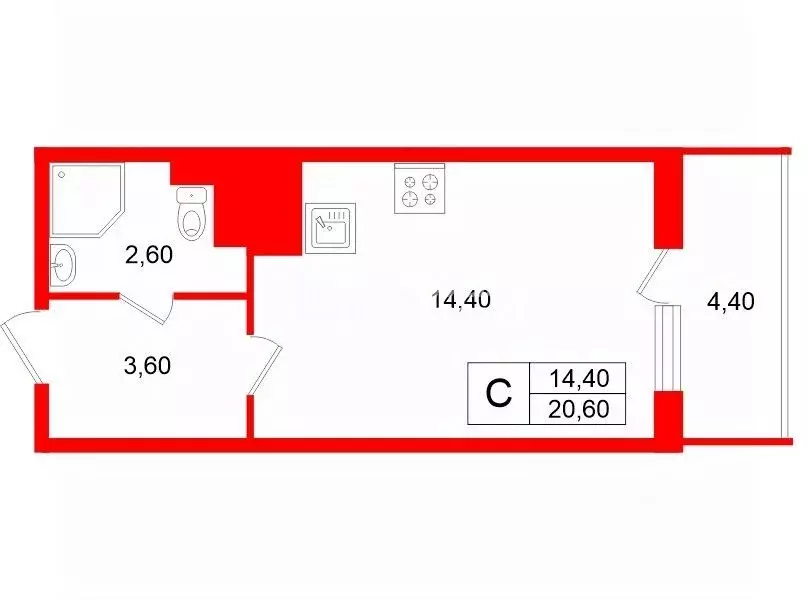 Студия Санкт-Петербург ул. Плесецкая, 10 (25.0 м) - Фото 2