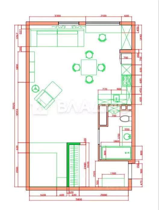 Студия Белгородская область, Белгород ул. Есенина, 9к3 (56.0 м) - Фото 1