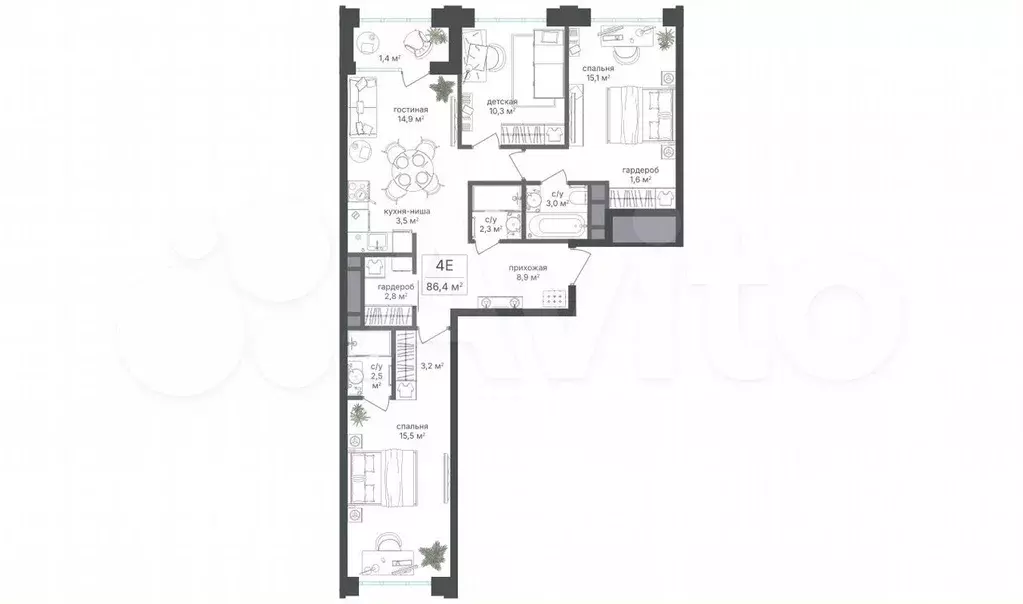 4-к. квартира, 85 м, 4/20 эт. - Фото 0