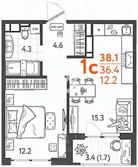 Квартира, студия, 38.1 м - Фото 0