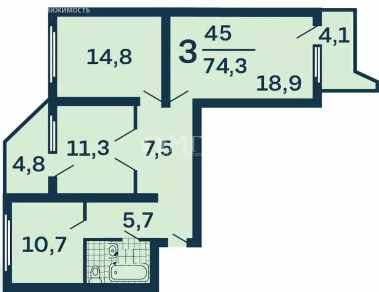 3-комнатная квартира: Москва, Перовское шоссе, 6 (74.3 м) - Фото 0