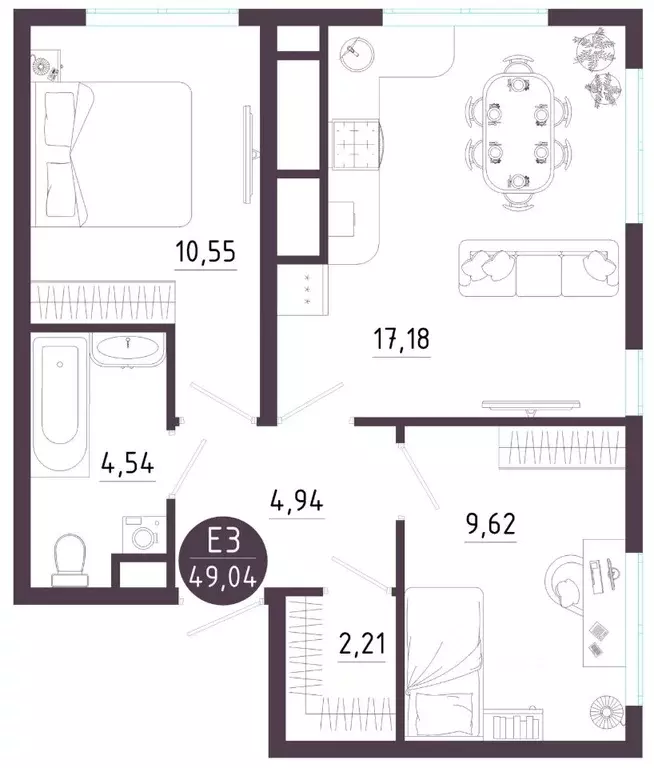 2-к кв. Тульская область, Тула ул. Купцов Гречихиных (49.04 м) - Фото 1