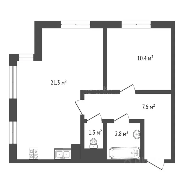 1-к кв. Тюменская область, Тюмень ул. Федюнинского, 30 (43.4 м) - Фото 1