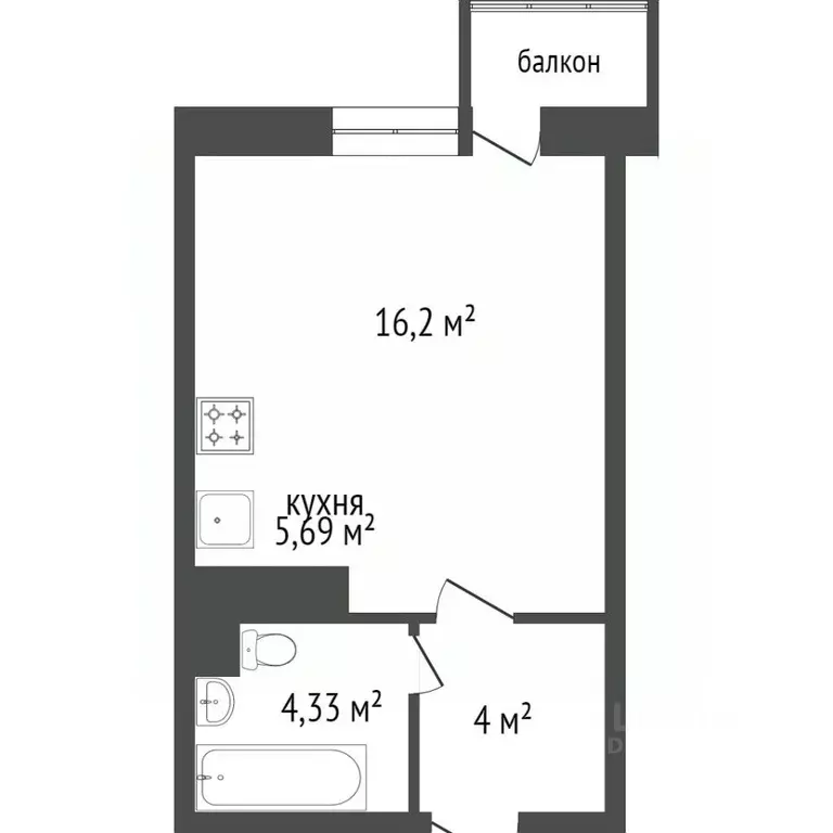 1-к кв. Красноярский край, Красноярск ул. Петра Подзолкова, 22 (30.5 ... - Фото 2
