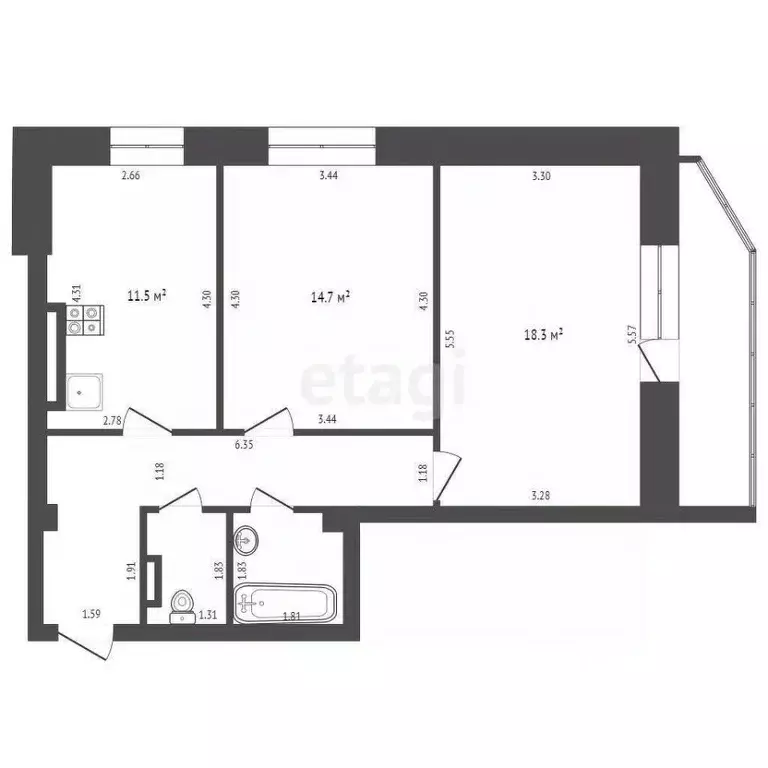 2-к кв. Мордовия, Саранск Севастопольская ул., 11 (60.1 м) - Фото 1