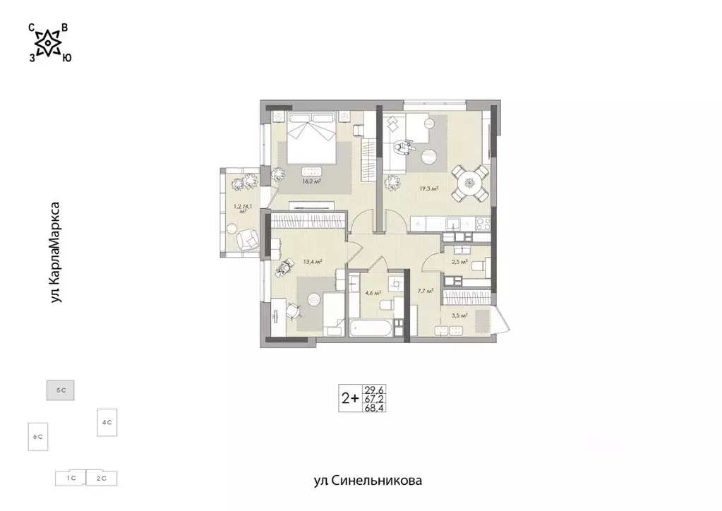 2-к кв. Хабаровский край, Хабаровск ул. Синельникова, 4 (68.4 м) - Фото 1