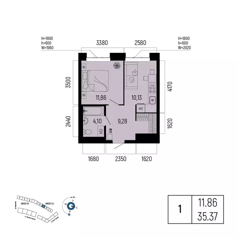 1-комнатная квартира: Уфа, Советский район, порт Уфа (35.37 м) - Фото 0