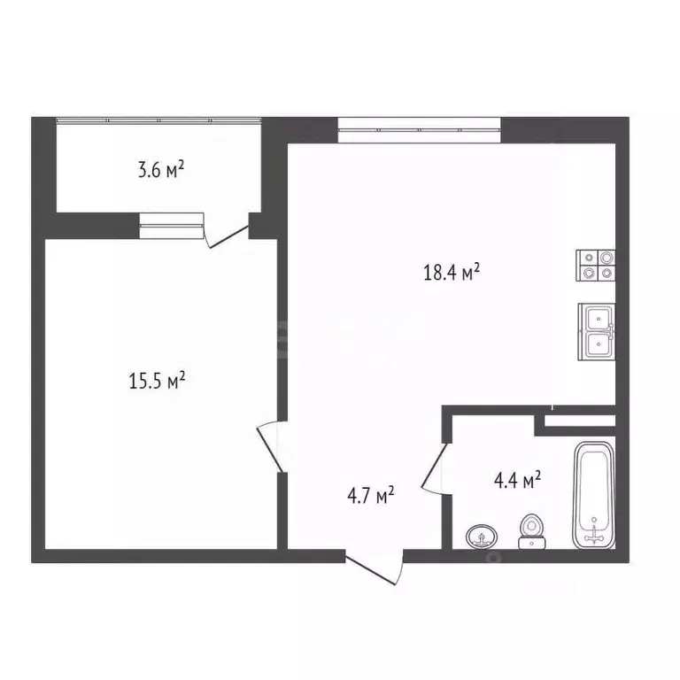 1-к кв. Тюменская область, Тюмень ул. Разведчика Кузнецова, 16 (40.5 ... - Фото 2