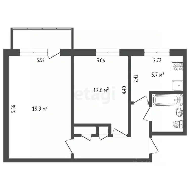 2-к кв. Камчатский край, Елизово ул. Ленина, 34 (49.4 м) - Фото 1