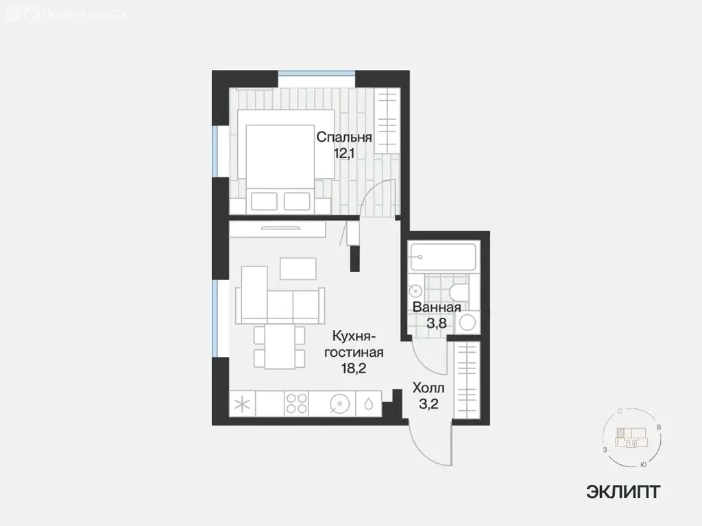 1-комнатная квартира: Тюмень, улица Игоря Комиссарова, 9 (37.34 м) - Фото 1